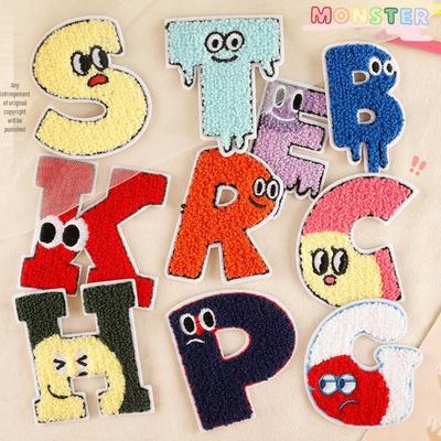 Самоклеящаяся шениловая мультяшная вышивка букв, тканевая нашивка