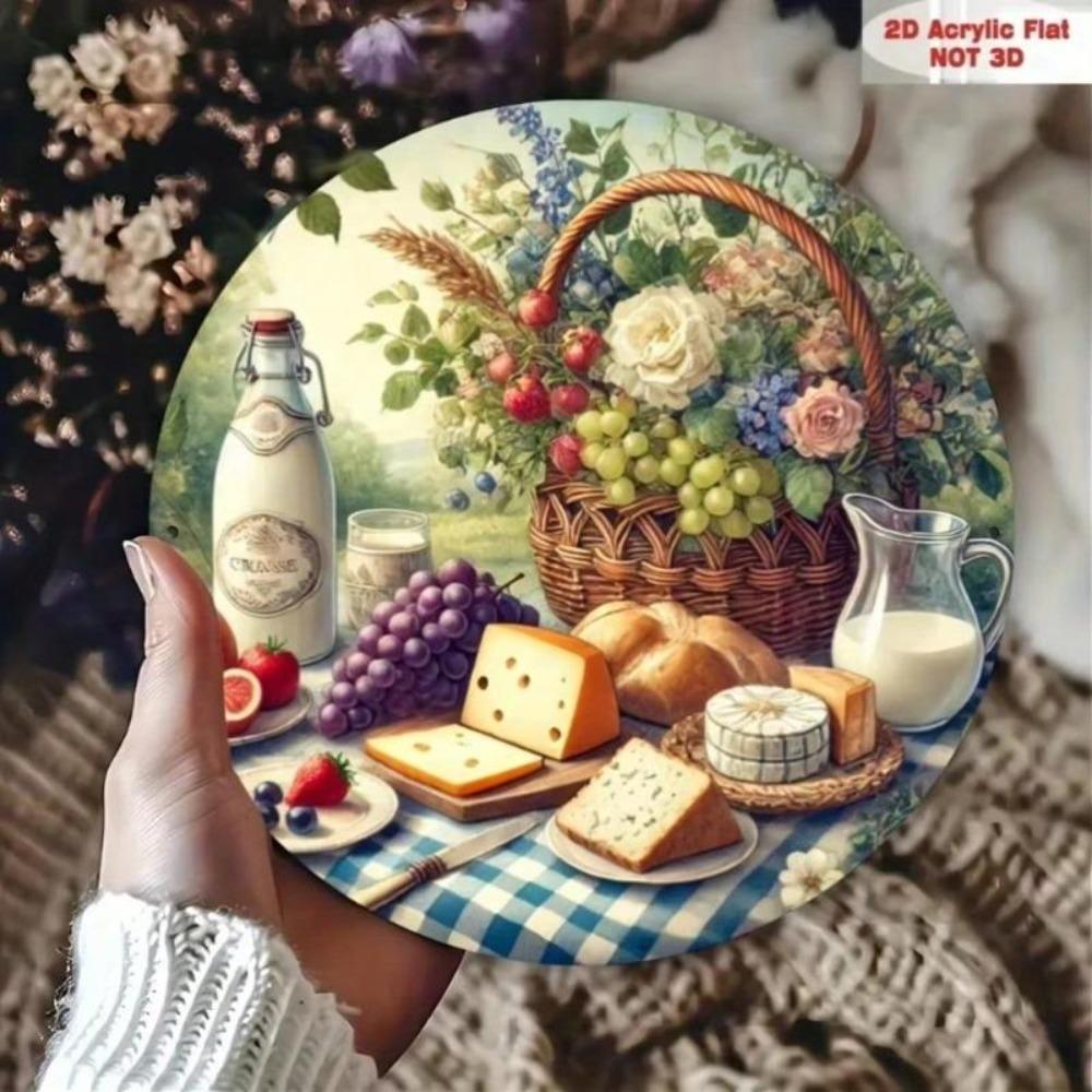 1PC Food Wine Basket Wall Art Mural Modern Metal Tin Painting Home Decor Gift