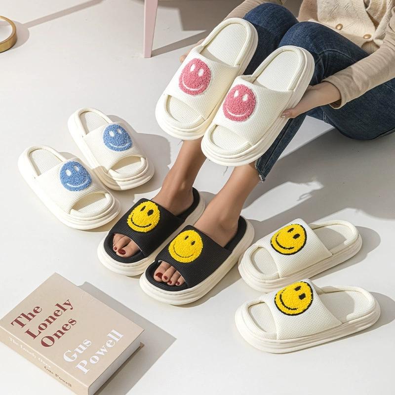 Fashion Fashion Platform Linen Slippers Women Cute Cartoon Pattern Linen Slides Woman Spring Autumn Indoor Open Toe Slippers Ladies