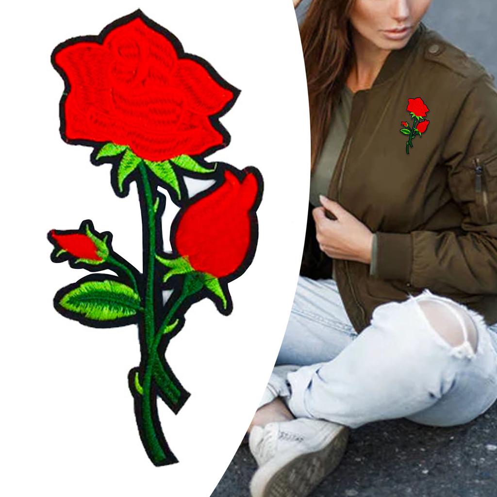 Красная роза вышитая нашивка милый высококачественный изысканный цветочный термонаклейка на нашивку для курток одежды рубашек