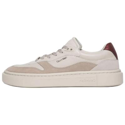 Замшевая кожа Металлический логотип Круглый носок Шнуровка Низкие кроссовки Женские кроссовки Бежевый HW0HW02114-0IO