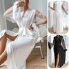 Satin Pajamas Women's Lace Light Luxury Long-sleeved Cool Nightgown Bathrobe Loungewear