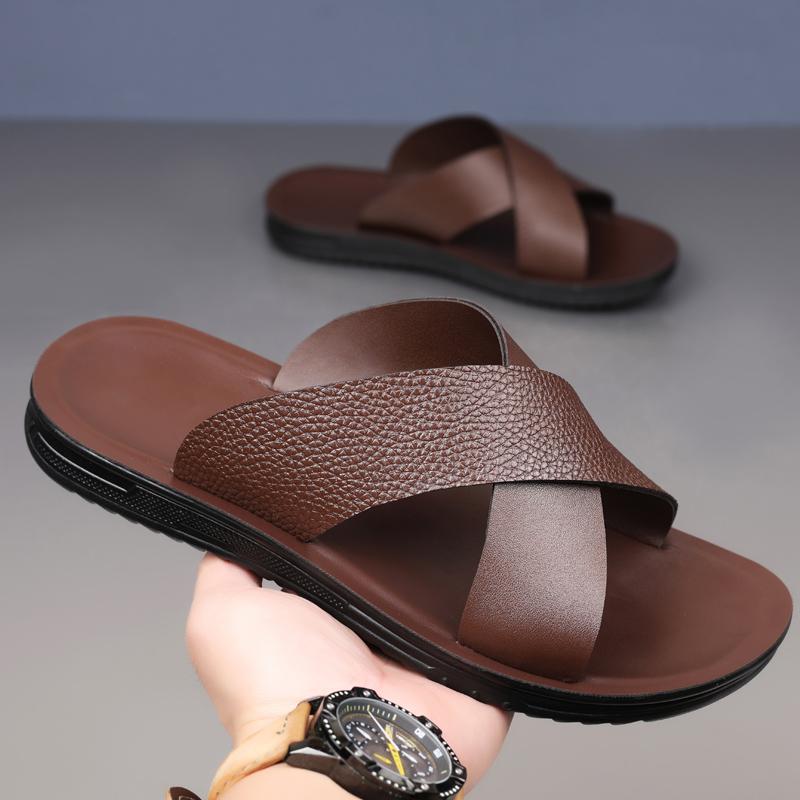 Модные легкие кожаные полуботинки, мужские лоферы, дышащие тапочки, мужские летние классические сандалии, мужская повседневная пляжная обувь