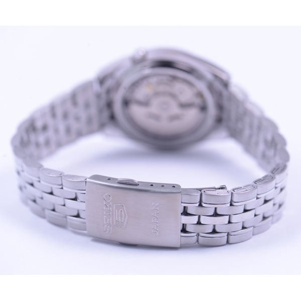 Seiko Мужской SNK375J1 (Seiko5 Черный циферблат Мужские) Круглые часы из серебристой нержавеющей стали, аналоговые