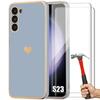 Case + Tempered Glass - Booling - for Samsung Galaxy S23 - Hybrid Silicone - Shockproof - Golden Heart Pattern