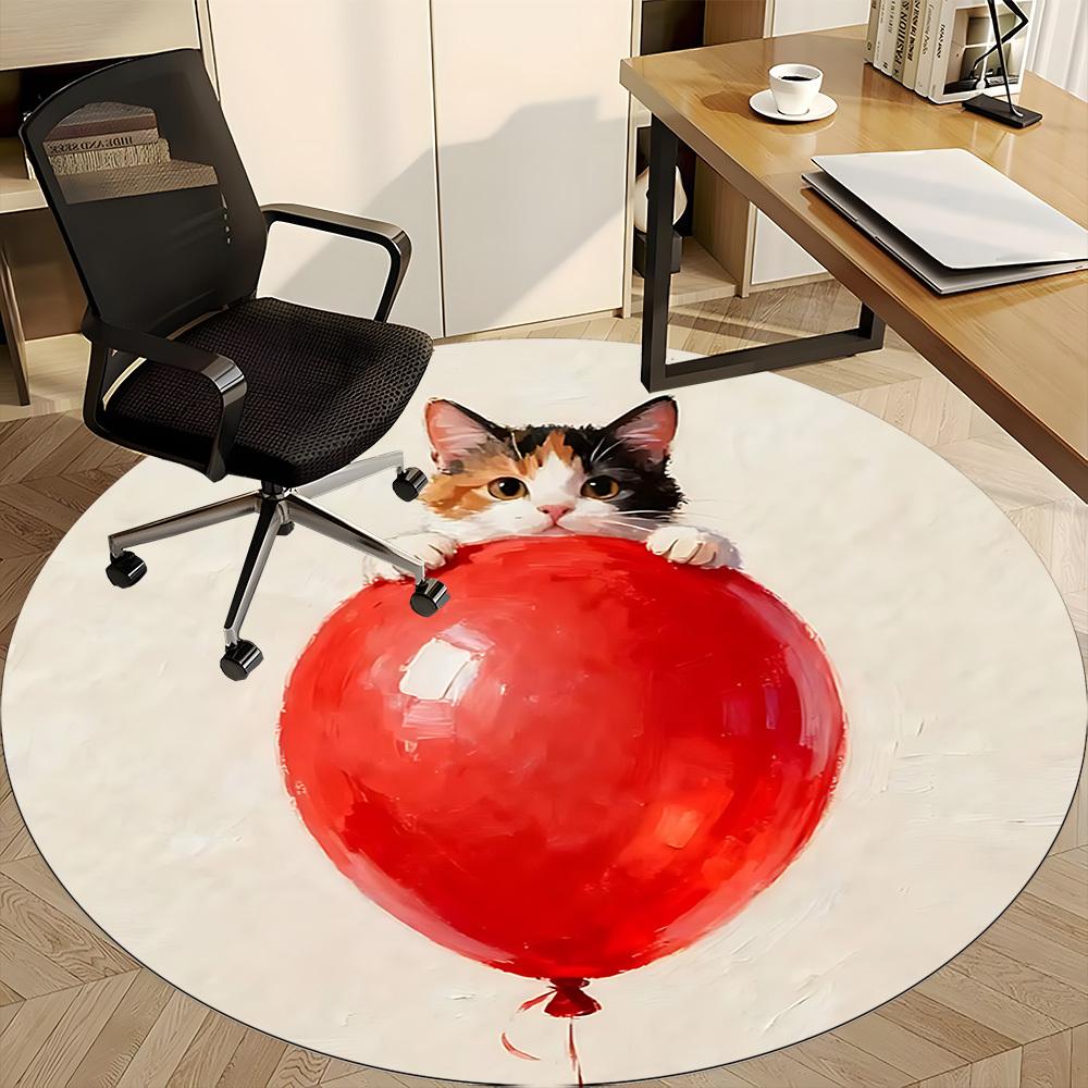 1PC Kitten Balloon Office Round Area Rug,  Mat Suitable ForOffice, Under Office Chairs Bedroom Living Room Home Decor, Room Deco