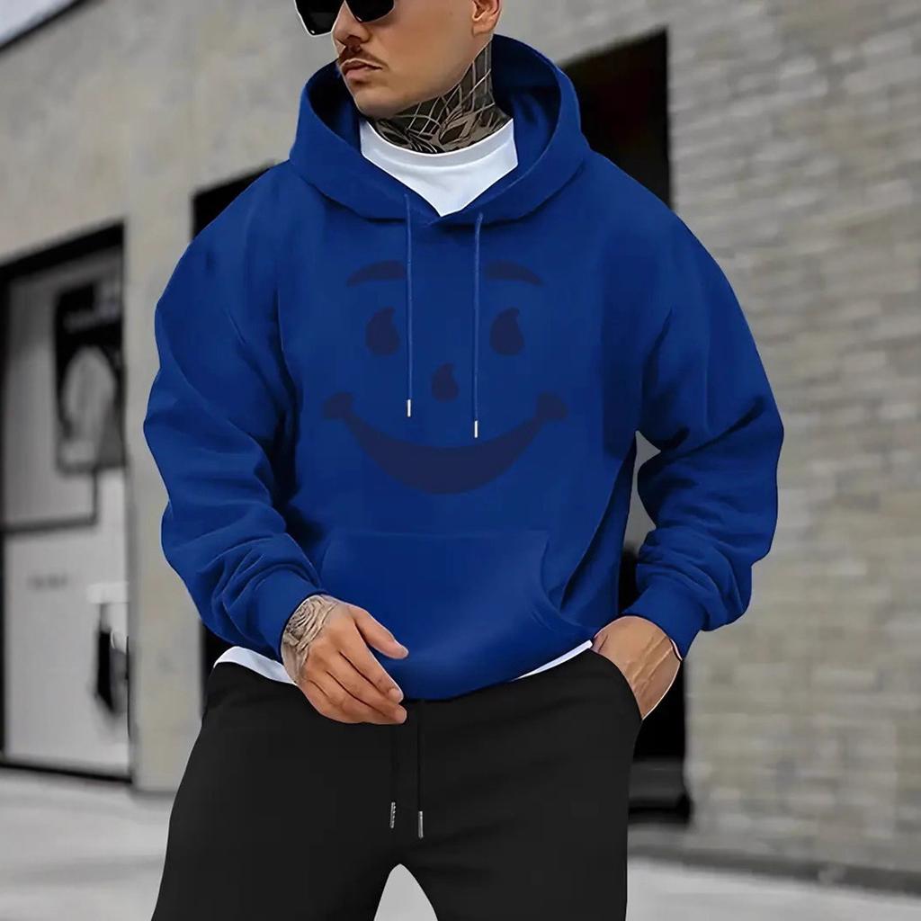 Новый европейский, американский осенне-зимний худи-свитер с принтом смайлика, мужской свитер с длинным рукавом
