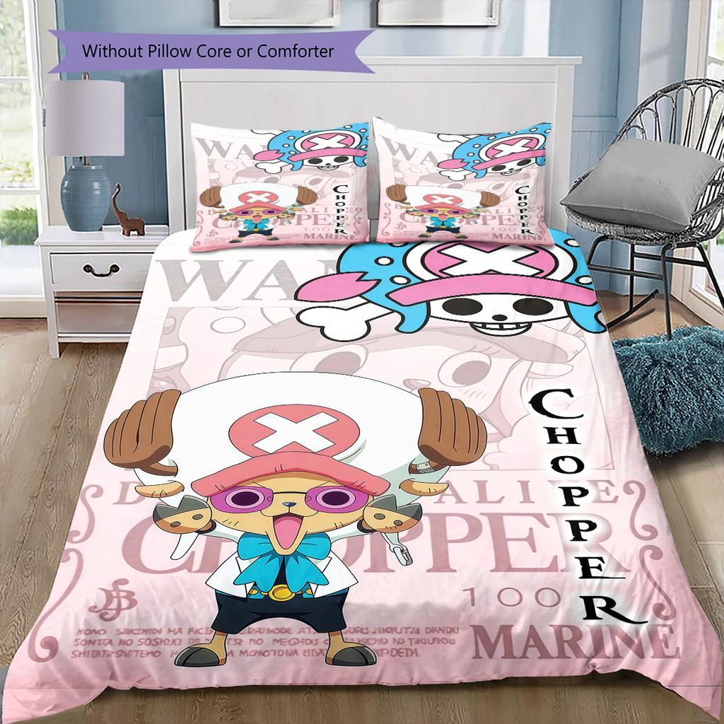 One Piece Tony Tony Chopper Pattern Bedding Quilt Set Quilt Cover Pillowcase Home Birthday Gift(1 * duvet cover + 2 * pillowcase, without core)