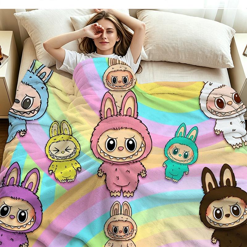 Kawaii Bubu Print Flannel Blanket High Quality Warm Comfortable Cover for All Seasons Perfect for Gifts Home Decor