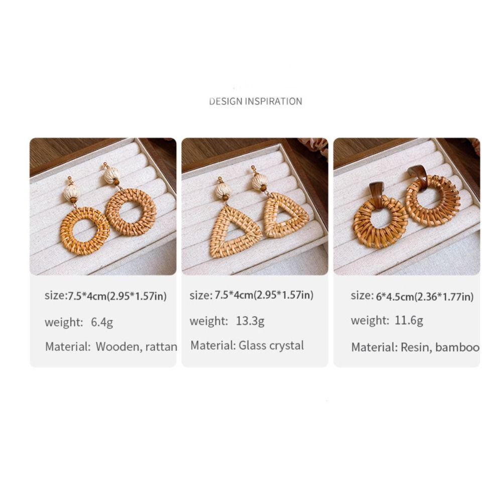 Wood Bohemian Drop Earrings Round Geometric Earrings Retro Rattan Weave Earrings  Party