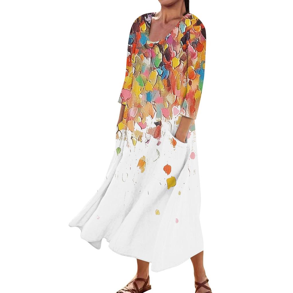 Платье для женщин, весеннее повседневное модное платье в стиле бохо с рукавами 3/4 для праздника, большого размера