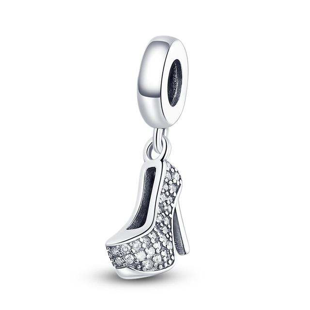 Стерлингового Серебра 925 пробы, розовые балетки, коньки, туфли с подвеской в ​​виде сердца, подвески, подходят, милое модное ожерелье, браслет, изготовление ювелирных изделий для женщин