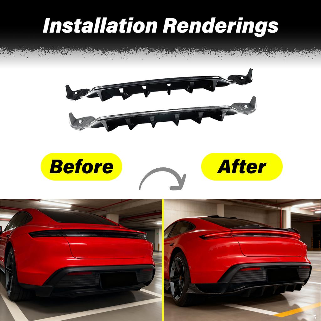 For Porsche Taycan Electric 4-Door Coupe 2019, 2021, 2022, 2023, 2024, 2025 Automotive Rear Bumper Diffuser Rear Spoiler Kit
