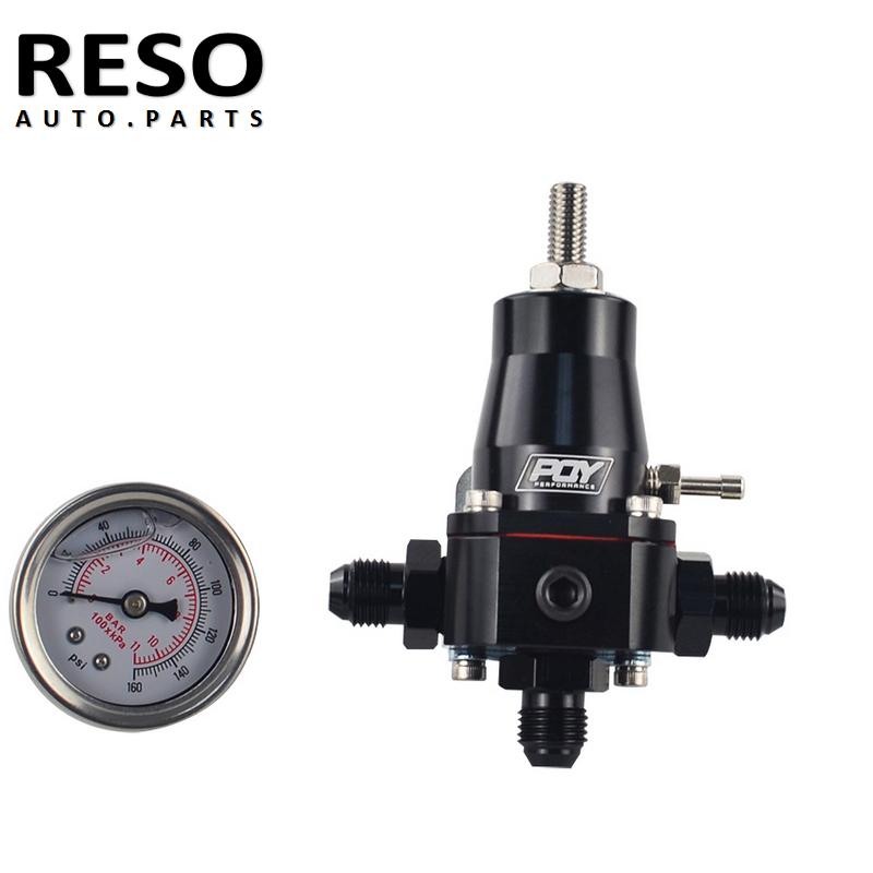 RESO- Universal 30-70 PSI Black Aluminum Car Fuel Pressure Regulator Gauge 3 AN6 Fitting 3 Washers Kit