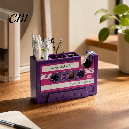 Detailed Vintage Pen Holder Retro Cassette Tape Holder, Creative Desk Organizer with Slots Storage And Compartments, Multifunctional Pencil Stand for