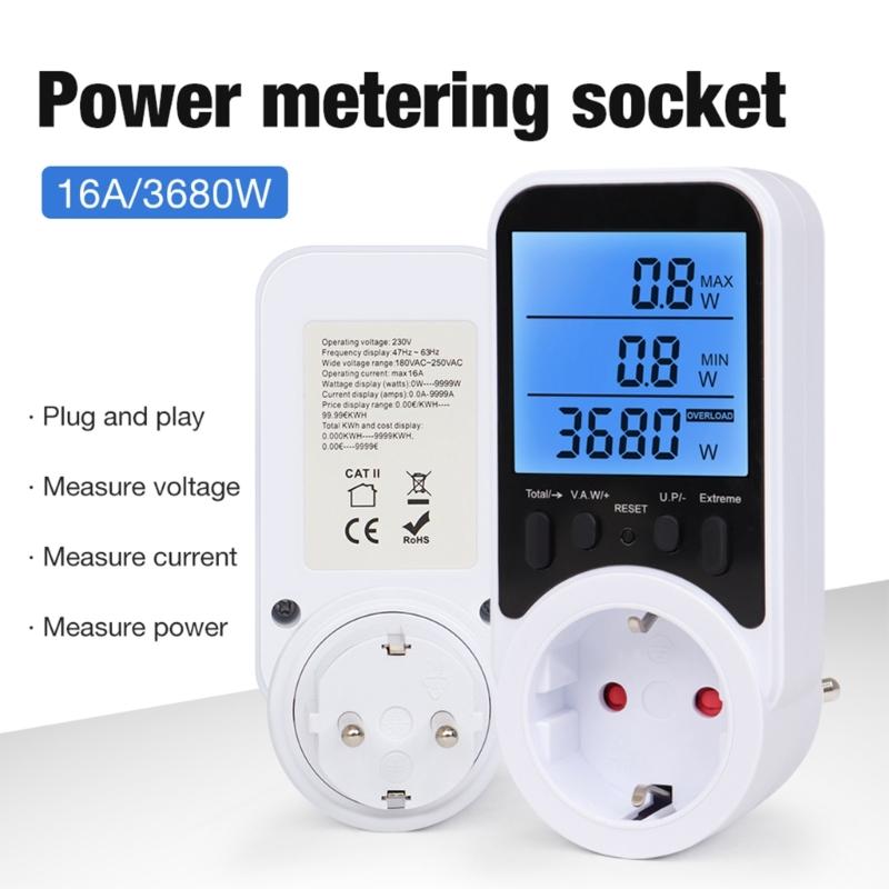 Compactly Wattage Tester Socket Power Meter Builts In Overloads Alerts Electricity Consumption Analyzers 0-3680W Ranges
