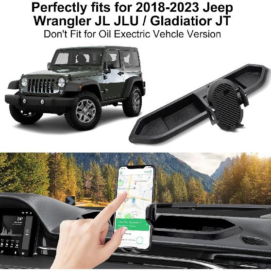 Upgraded Phone Mount For 2018 Jeep Wrangler JL JLU & Gladiator JT, Multi-Mount Phone Holder Dash Tray System Kit With Extension Arm Metal Rod
