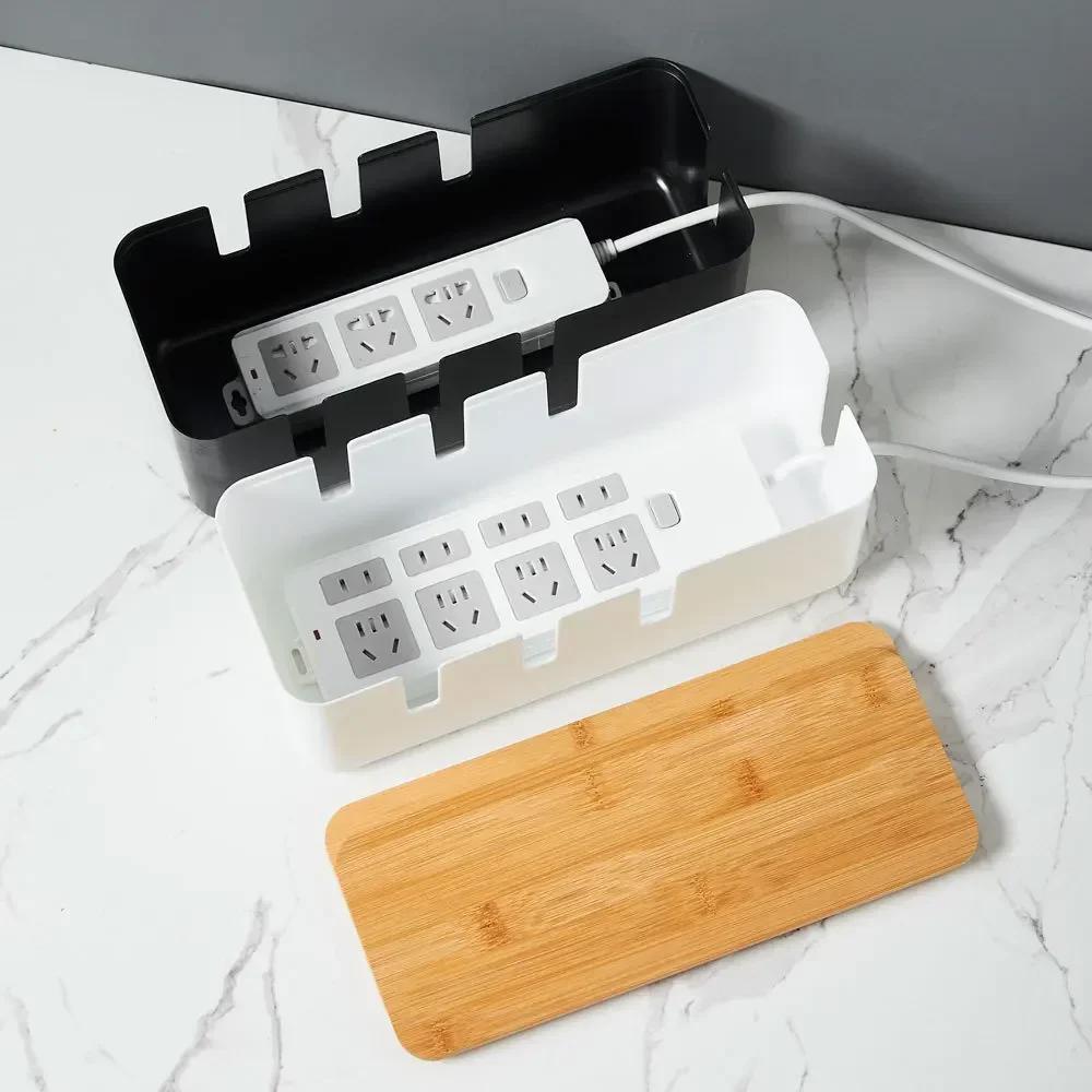 Настольный ящик для хранения кабелей с семью отверстиями из бамбука и дерева, органайзер для проводов электропроводки, гнездо для зарядного устройства, контейнер для хранения сетевых кабелей