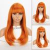 Orange Synthetic Long Straight Wig with Bangs for Women Cosplay Party Heat Resistant Hair Natural Long Wavy Wig