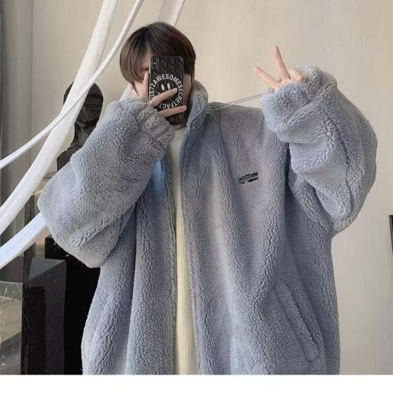 Мужское пальто с длинными рукавами из хлопка и плюша ягненка, стиль Гонконг, свободный крой, с утолщенным бархатом, зимний тренд