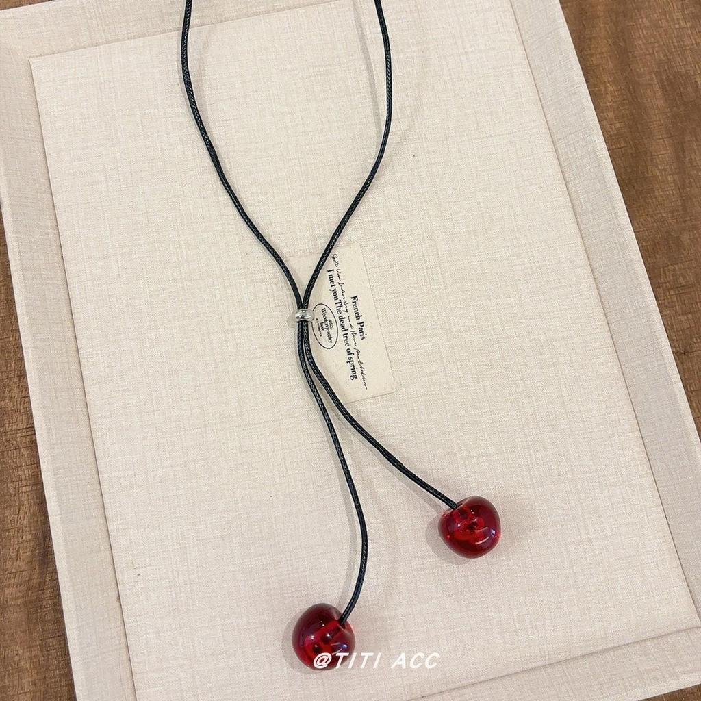 Выдвижной кулон в виде красной вишни для женщин - элегантное длинное колье-чокер в виде цепочки для свитера.