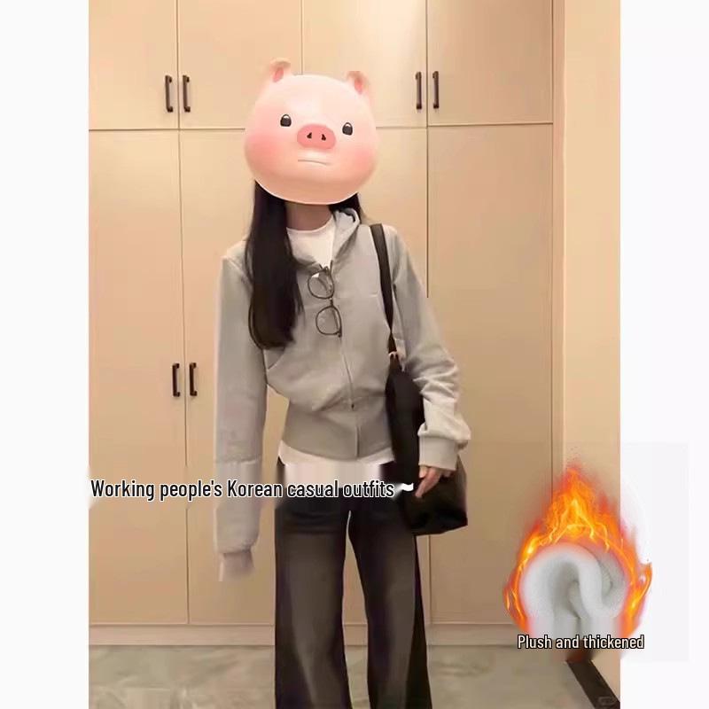 Women's Navy Blue Sporty Zipper Sweatshirt - American Style, Early Autumn 2025