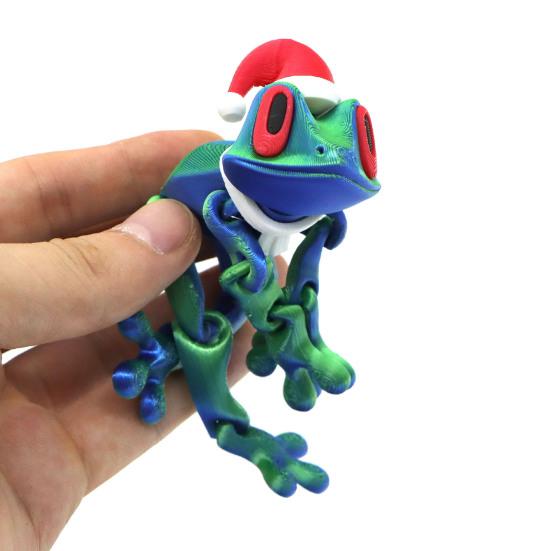 2Pcs Christmas Frog Fridge Magnet 3D Printed Movable Joints Santa Hat Frog Articulated Animal Figurine Magnetic Frog Refrigerator Decoration