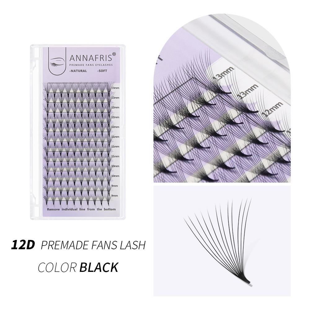 ANNAFRIS 10D 12D 14D 16D 20D Готовые веерные наращивания ресниц Тонкие заостренные корни с русскими объемными ресницами Мягкие натуральные накладные ресницы