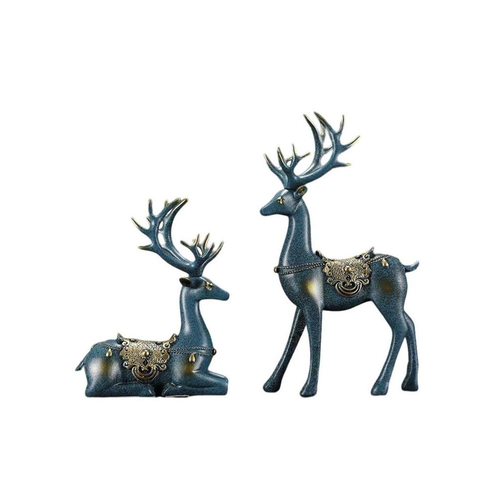 2pcs Modern Elk Statue Resin Animal Sculpture Couple Deer Ornaments Micro Landscape