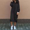 Women's Long Sleeve Casual  Hoodie Sweatshirts Side Slip  Pullover Dress With Pocket