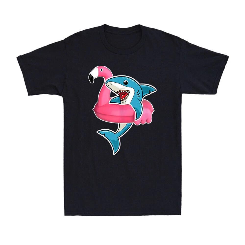 Funny Cute Flamingo Float Summer Shark Floating Novelty Men's Cotton T-Shirt Tee