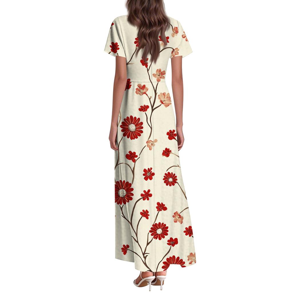 Женские летние повседневные модные платья с цветочным принтом, платья с V-образным вырезом и коротким рукавом