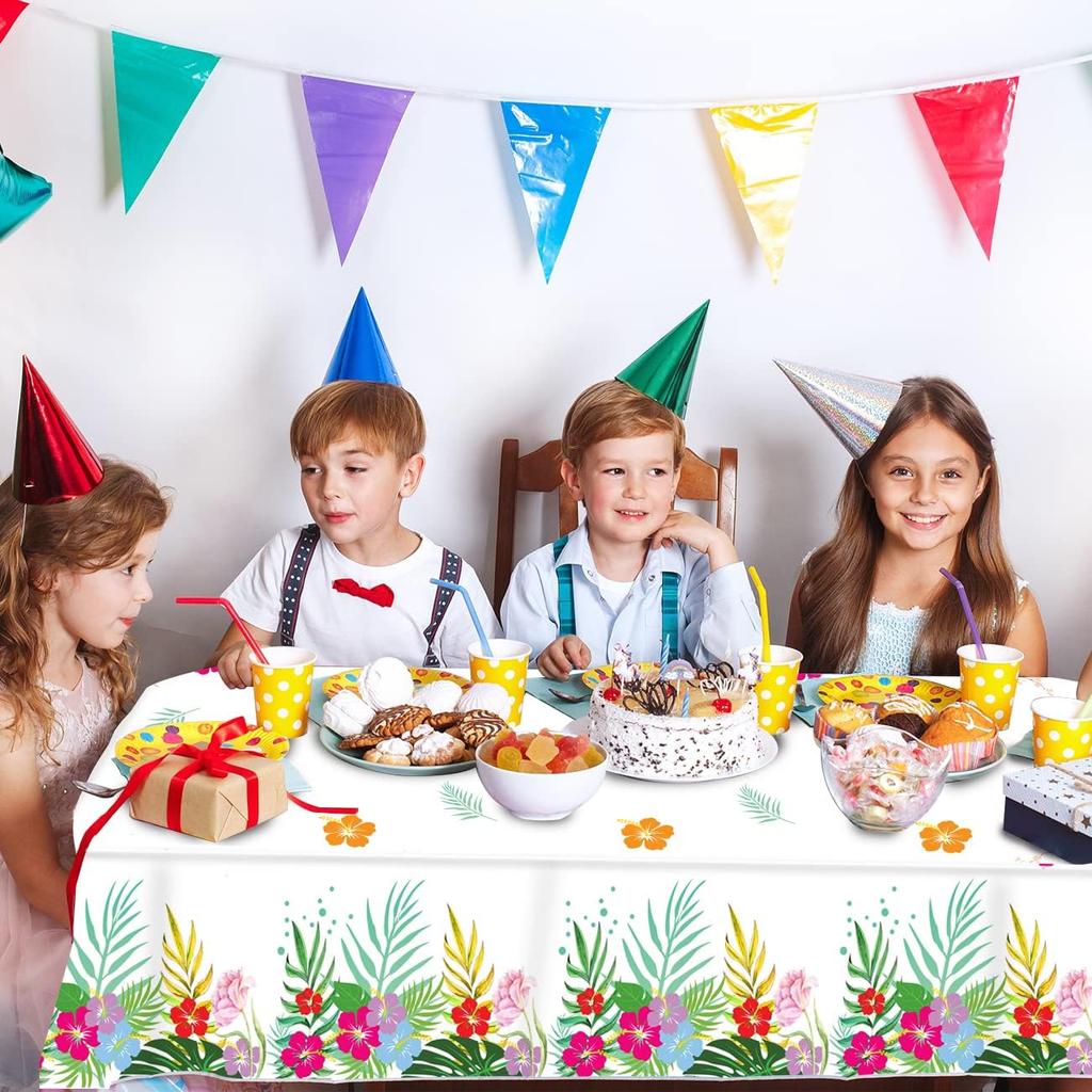 3 Pack Hawaiian Luau Tablecloths for Party Decoration, Hawaii Disposable Plastic Rectangular Table Covers, Aloha Tropical Palm Leaves Table Cloth,