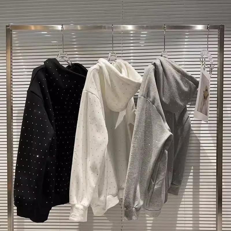 Пуловер с капюшоном со стразами «Звездное небо» большого размера для женщин - Свободный крой, Очень большой