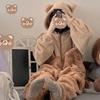 ZYOOFOV Women's Cute Bear Kigurumi Pajamas, Fall/Winter, Long Sleeves, Open Front, Fluffy Flannel Pajamas, Loose Fit, Thick, Warm