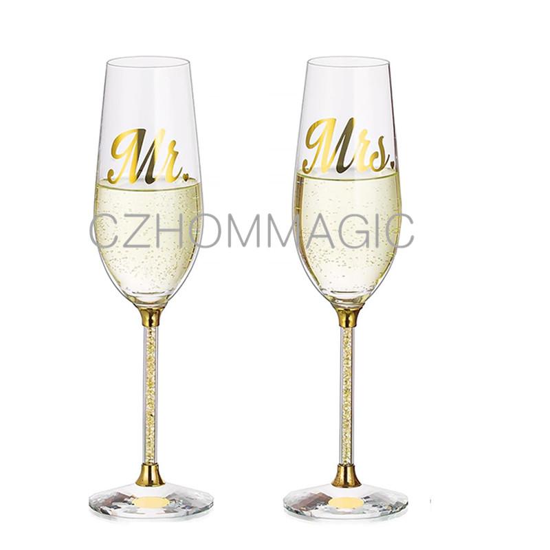2pc 200ml Wedding Crystal Champagne Flutes Glasses Engraved Mr & Mrs Set for Bride and Groom Toasting Champagne Flutes Cup Gifts