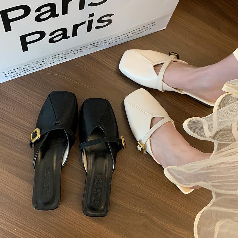 Сумка с плоским дном, голова, полушлепанцы, женская летняя обувь, новые ленивые французские туфли Мюли на одной педали, женские крутые шлепанцы