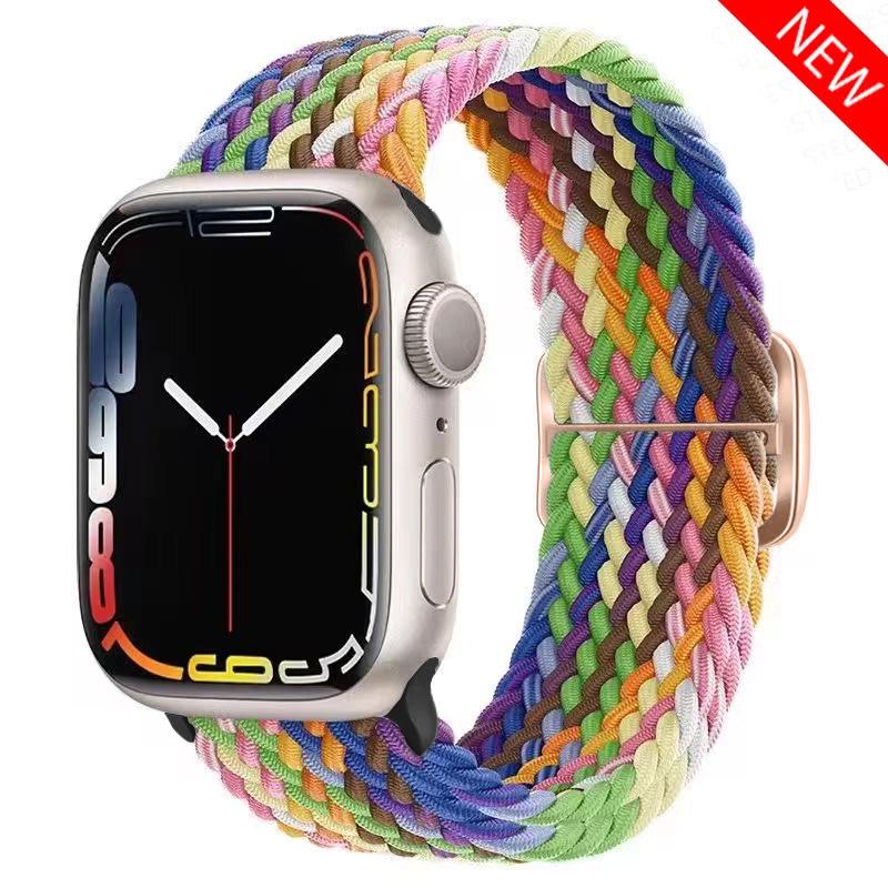 Плетеный Solo Loop ремешок для Apple Watch band 44мм 40мм 49мм 45мм 41мм Эластичный нейлоновый браслет iWatch series 8 3 se 6 7 Ultra 2 9