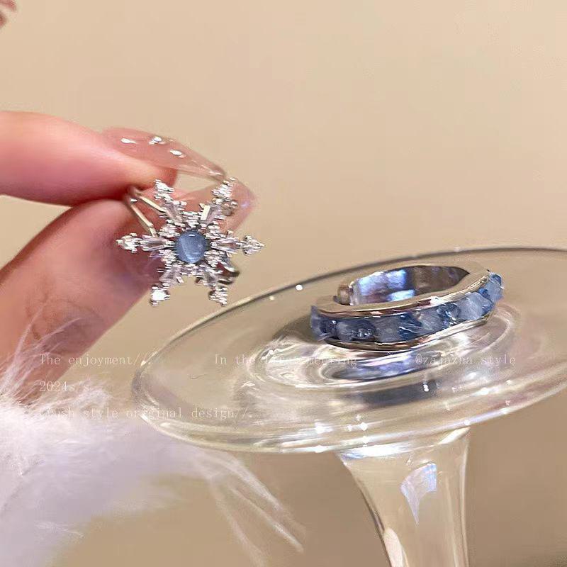 Blue Zircon Snowflake Ring - 2025 Adjustable High-End Niche Design for Women
