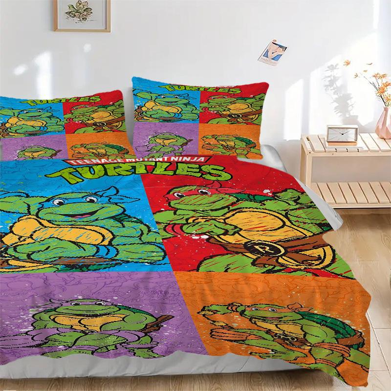 3-piece Постельное белье Черепашки-ниндзя TMNT Декор для гостевой комнаты Спальни Рождественский Хэллоуин Декор Подарки - Все Сезоны (Без вкладыша)a1013164