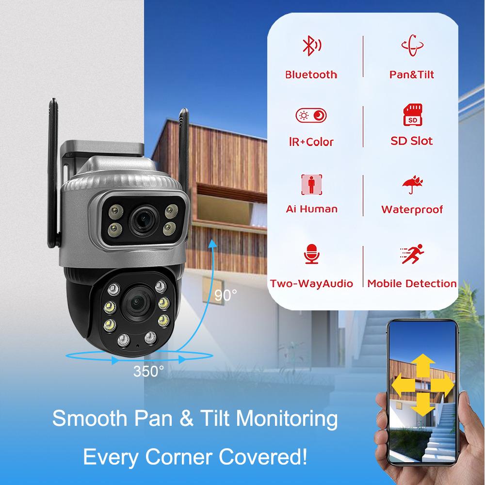 8-мегапиксельная 4K PTZ IP-камера для наружного использования с двумя объективами, двумя экранами, 4G SIM-картой, высокой четкостью, искусственным интеллектом, обнаружением человека, видеонаблюдением
