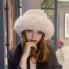 Winter Women Hats Solid Color Windproof Bucket Ear Fur Hats Hats Thick Warm Fashionable Mongolian Faux Fur Plush Outdoor Fisherman Hats