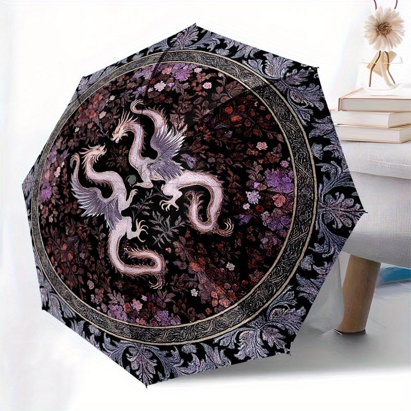 Dragon Dance: Circular Floral Rug - Luxury Home DecorUmbrella, Portable 3-Fold Compact Umbrella for Men & Women Gift