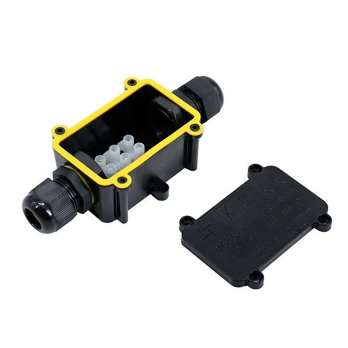 Boîte de jonction étanche IP68 2 voies pour éclairage extérieur, étoupe câble 4–11 mm, PC/PA9, 24A 450V