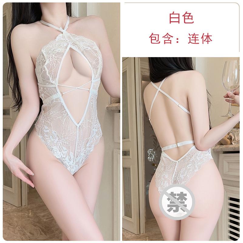 Women's Lace Sheer Cutout Deep V Comfy Bodysuit Costume Set