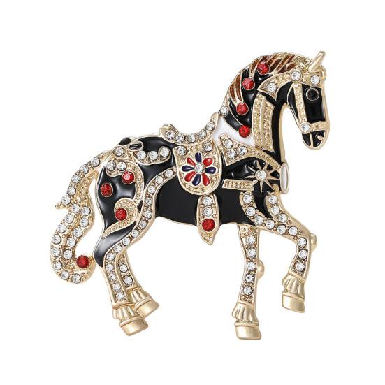 Alloy Multicolor Horse Brooch Rhinestone Inlaid Standing Horse Brooch Lapel Pin Zodiac Year Animal Brooch for Men Women Clothing Accessories