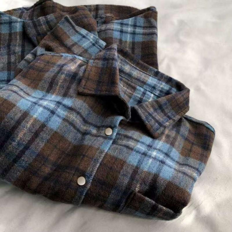 Thick Brushed Plaid Shirt Women 2026 Loose Casual Long Sleeve Button Front Top
