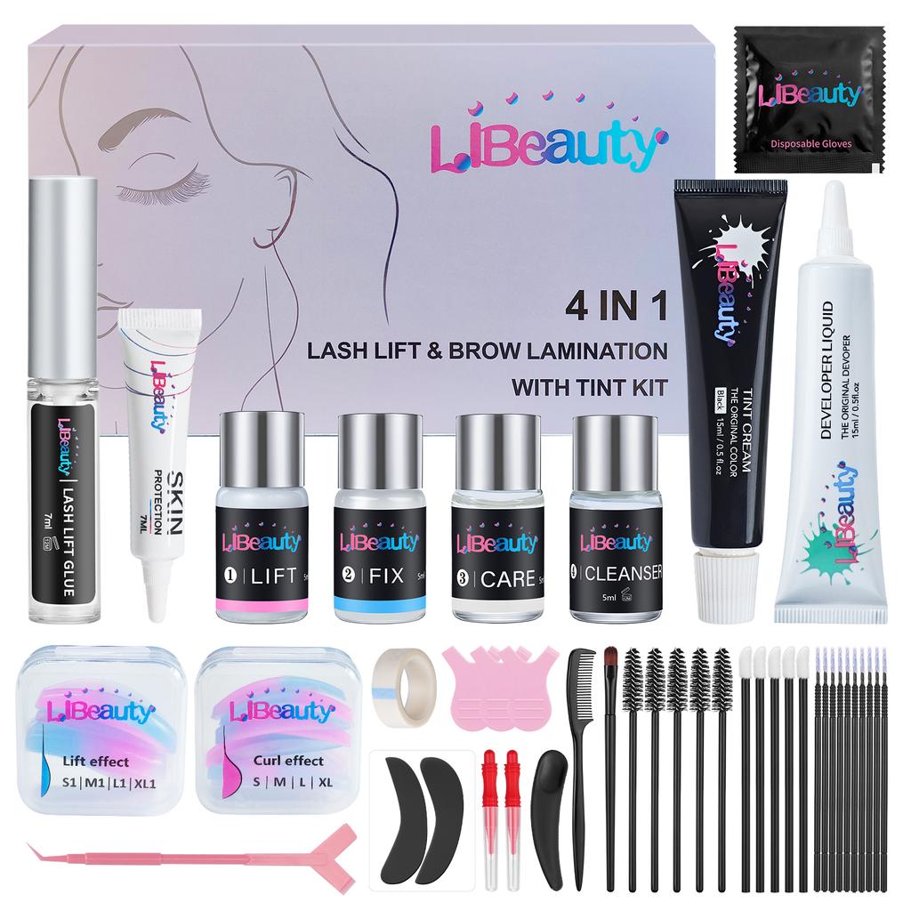 Libeauty Набор для лифтинга и окрашивания ресниц Черный набор для окрашивания бровей Натуральное средство для завивки ресниц 4-6 недель Набор для завивки ресниц
