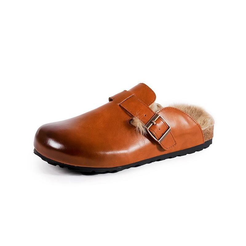 Warm Autumn and Winter Retro Fluffy Platform Slippers Women's Bag Head Fleece Semi-drag Fashion Casual Lazy Drag Tide Shoes