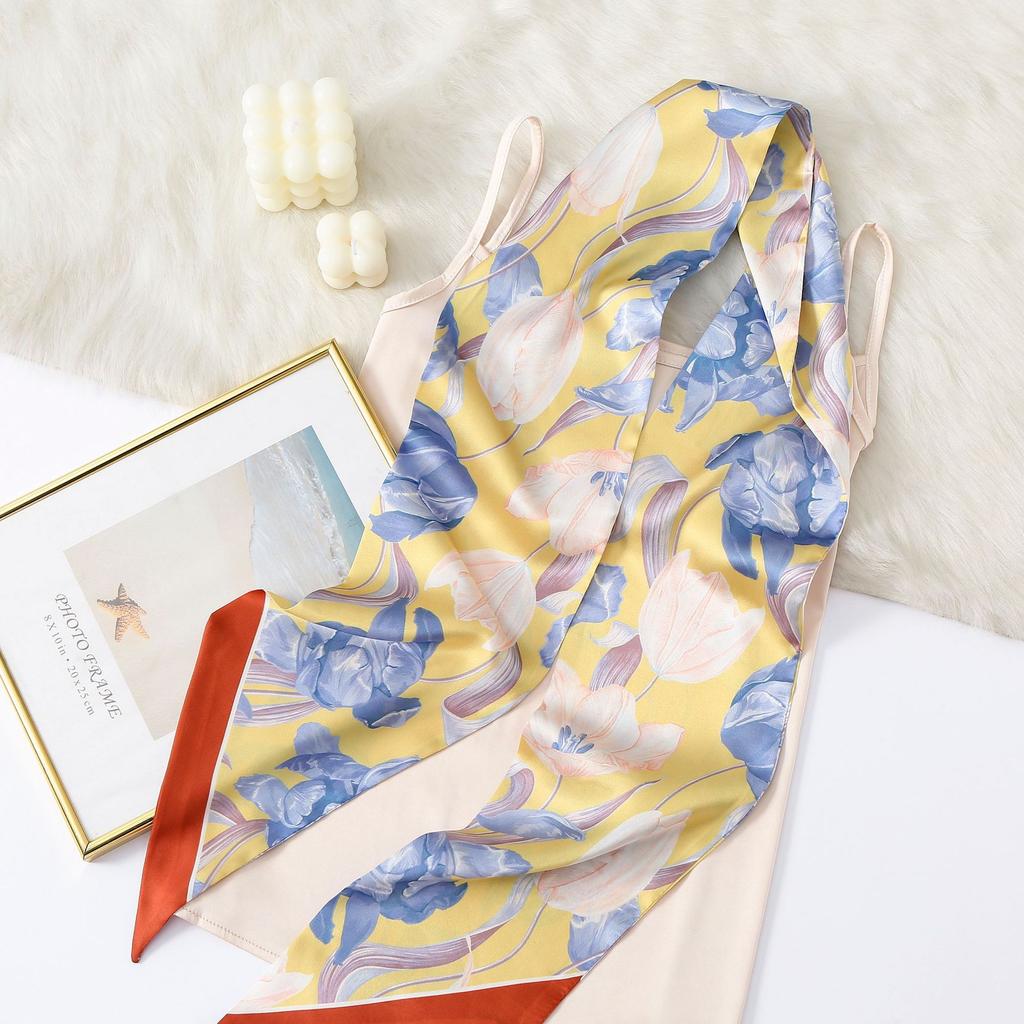 New Simulation Silk Long Scarf Fashionable Versatile Suit Double-Layer Scarf Decorative Bag Wrapped With Professional Scarf For Women